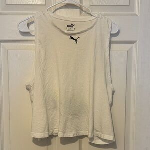 Puma White Cropped Tank with Black Puma Logo